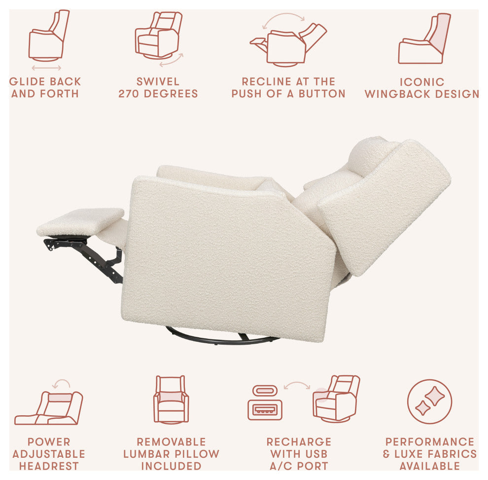 Kiwi Plus Power Glider Recliner w/ Power Headrest, Performance Ivory Boucle