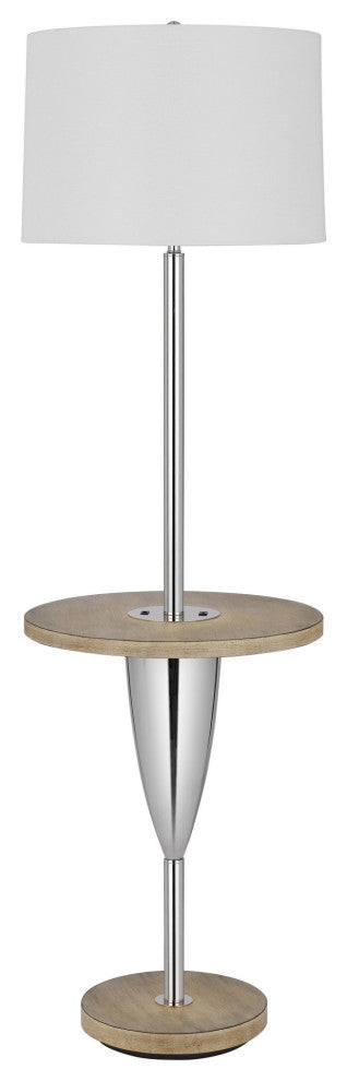 Benzara BM280525 Charlie 61" Floor Lamp Wood Table, 1 USB, Glossy, White, Brown