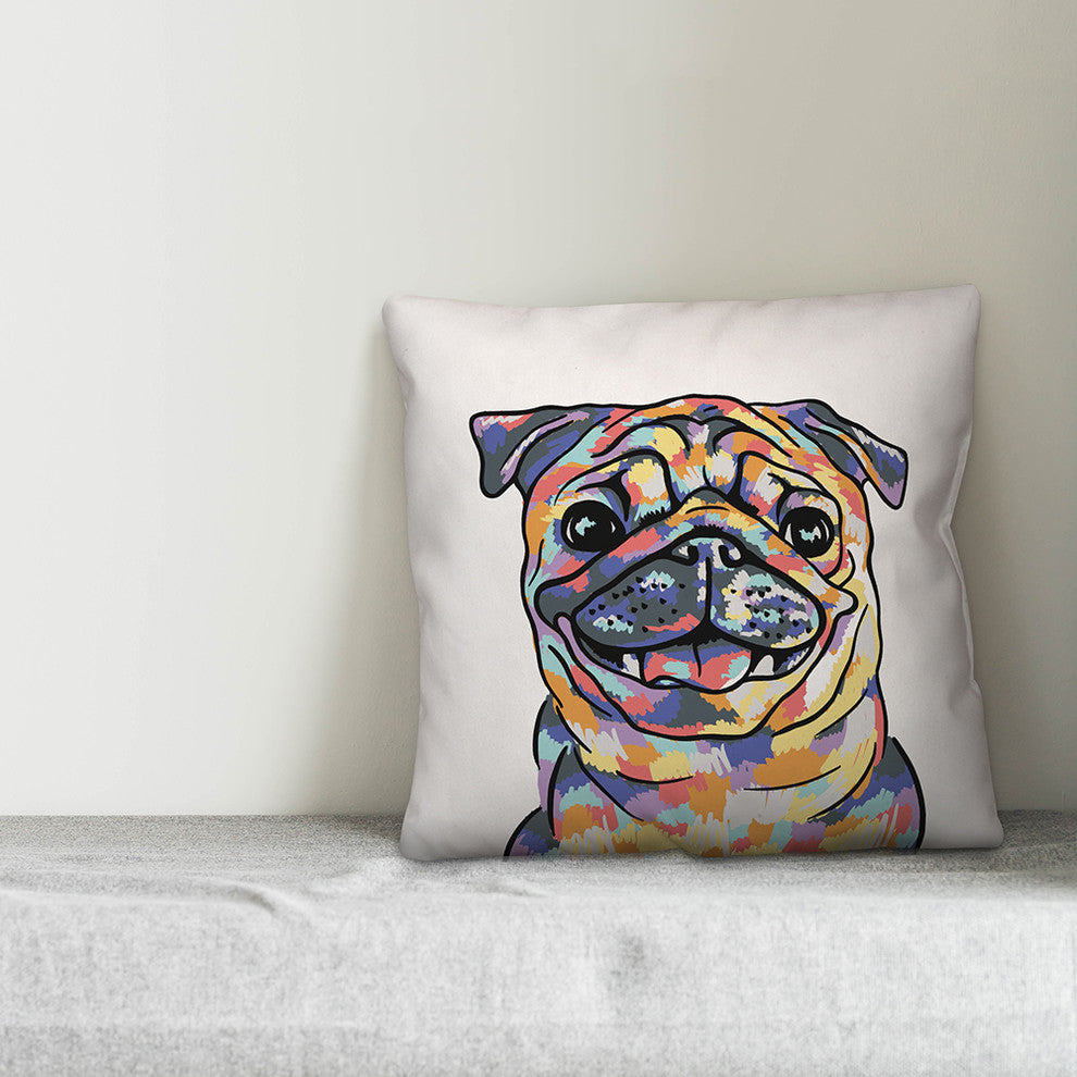 Watercolor Pug Throw Pillow
