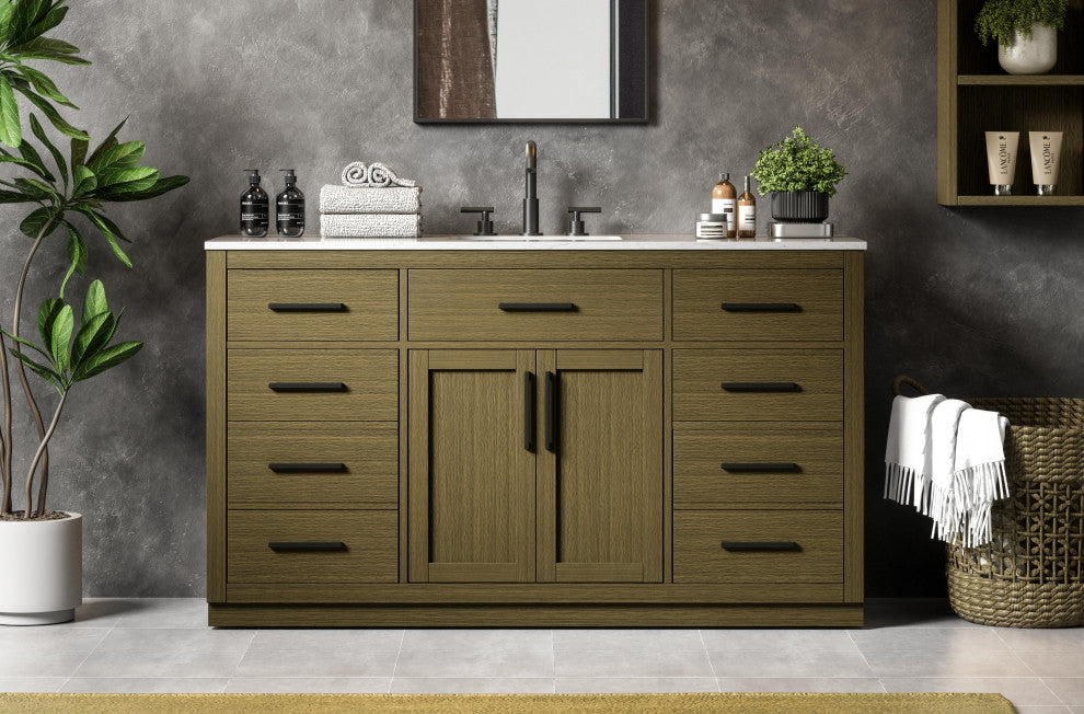 Home Living 60" Single Bathroom Vanity, Chestnut Brown