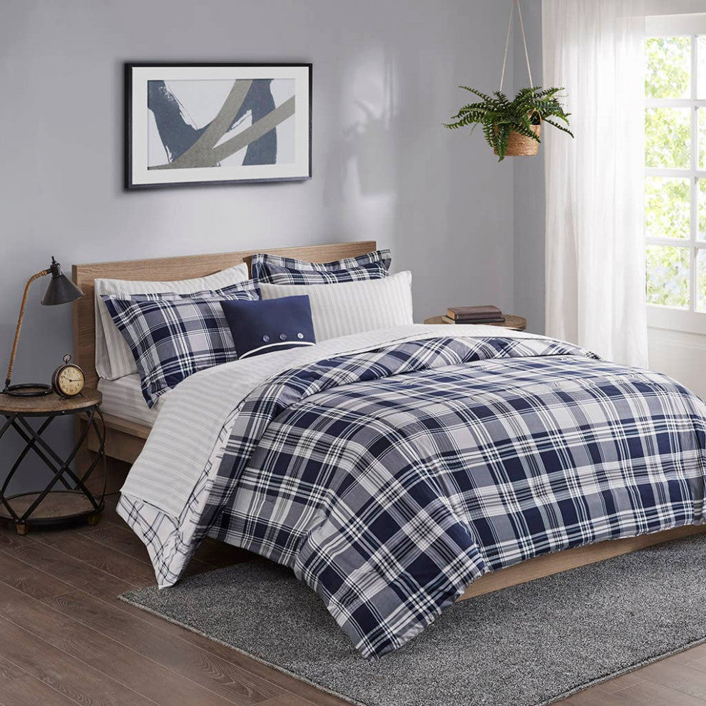 Madison Park Essentials Patrick Complete Comforter and Sheet Set, Blue Plaid