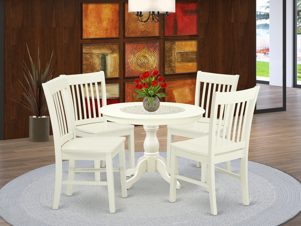 5 Pc Dining Set, Linen White Table, 4 Linen White Chairs, Linen White