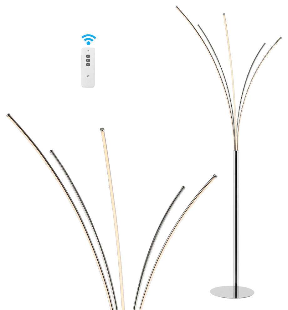 Minimalist Metal 5-Branch Arc Dimmable Integrated LED Floor Lamp, Remote Control