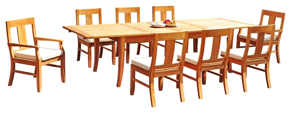 9-Piece Outdoor Teak Dining Set, 122" X-Large Rectangle Table, 8 Osbo Chairs