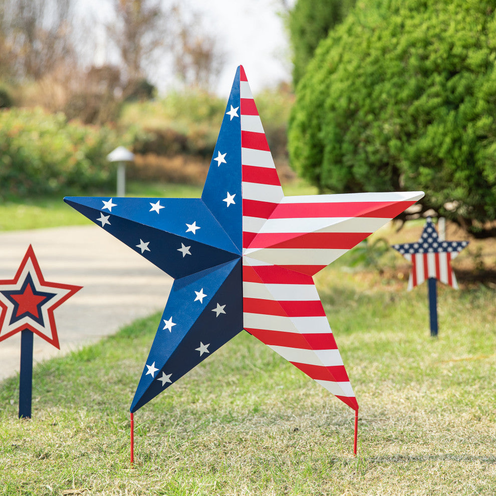 30.75"H Metal Patriotic Star Yard stake or Wall Decor