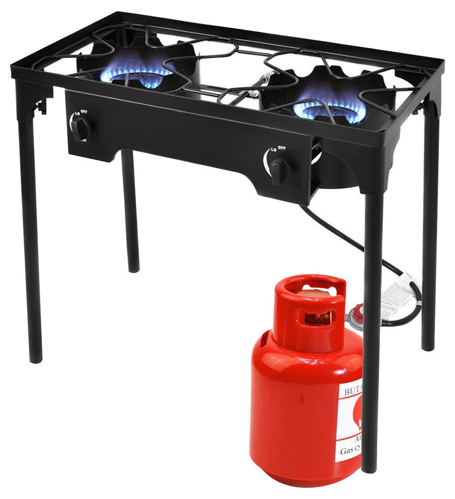 Costway Double Burner Gas Propane Cooker Outdoor Picnic Stove Stand BBQ Grill