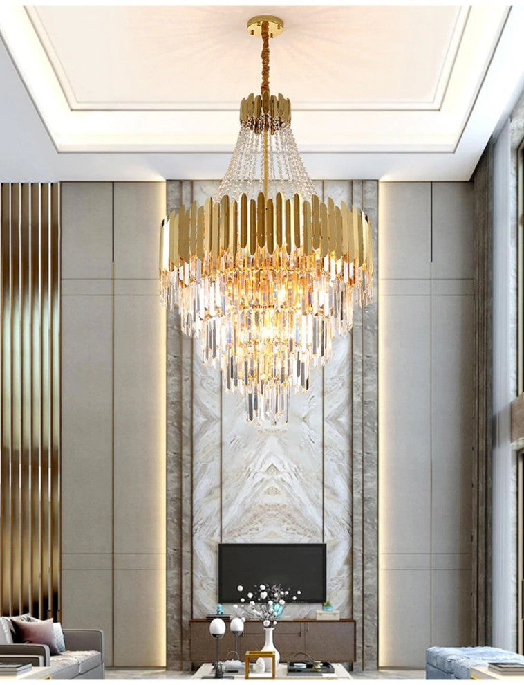 Luxury loft chandelier. Modern gold crystal lighting fixtures, 32''