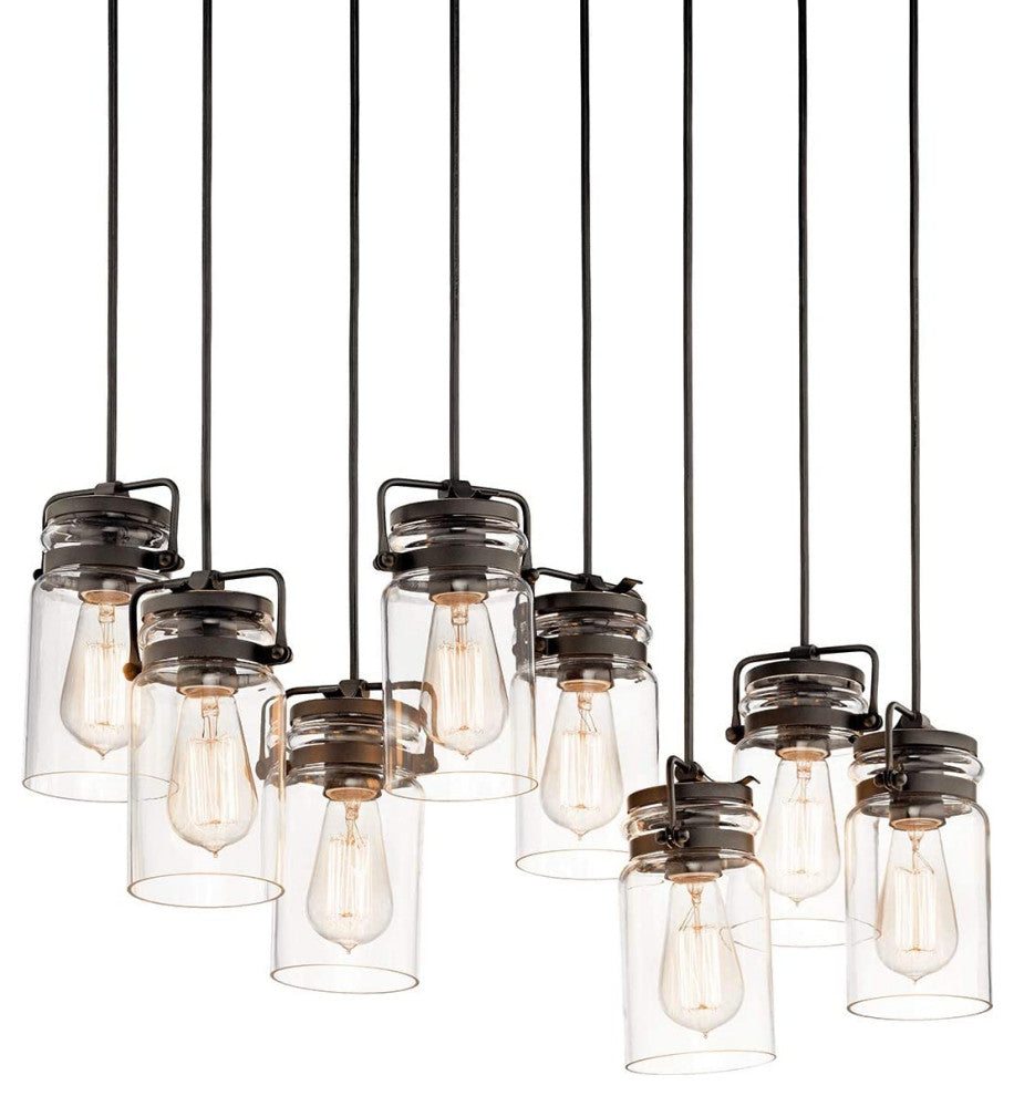 Farmhouse 8-Light Linear Chandelier, 25.5" in Olde Bronze with Clear Glass