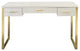 Benzara BM274660 Textured Vanity Desk With Round Mirror, Gold Sled Base, White