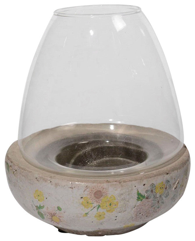 7" Antique-Style Floral Hurricane Pillar Candle Holder