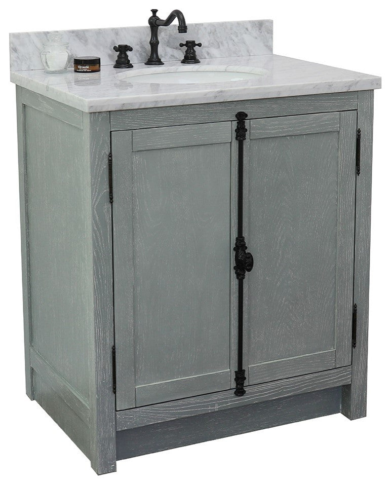 30" Single Vanity, Gray Ash, White Carrara Top, Oval Sink