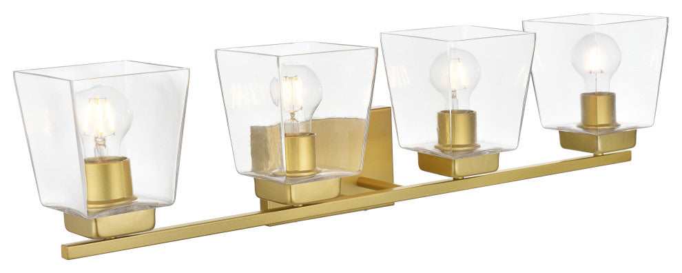 4 Light Brass And Clear Bath Sconce