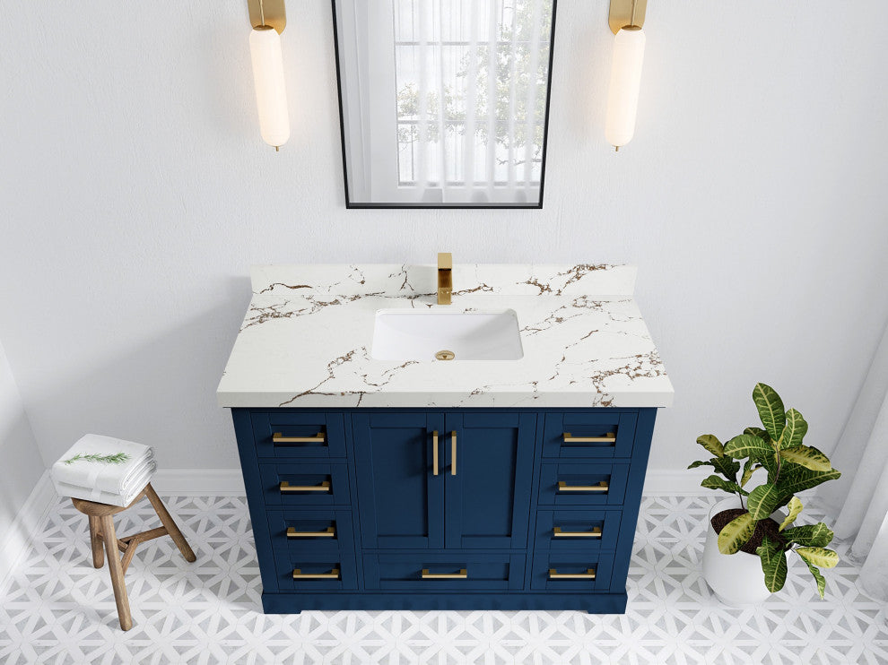Boston 48" Single Sink Bath Vanity in Navy Blue 2" Viola Gold