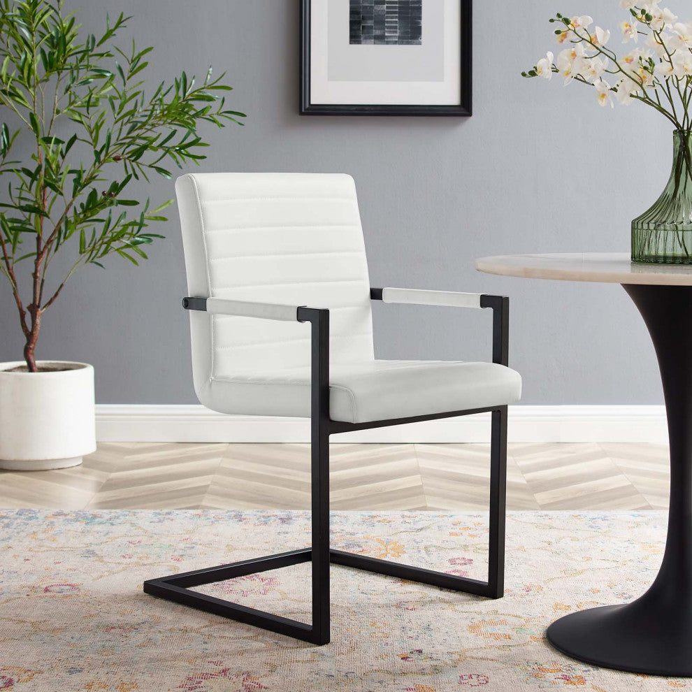 Side Dining Chair, Set of 2, Faux Vegan Leather, White, Cafe Bistro Restaurant