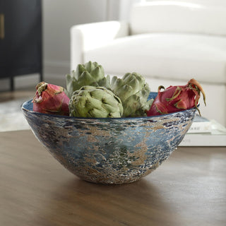 Uttermost 18099 Genovesa 14-1/4"W Glass Decorative Bowl - Aqua / Matte Gold