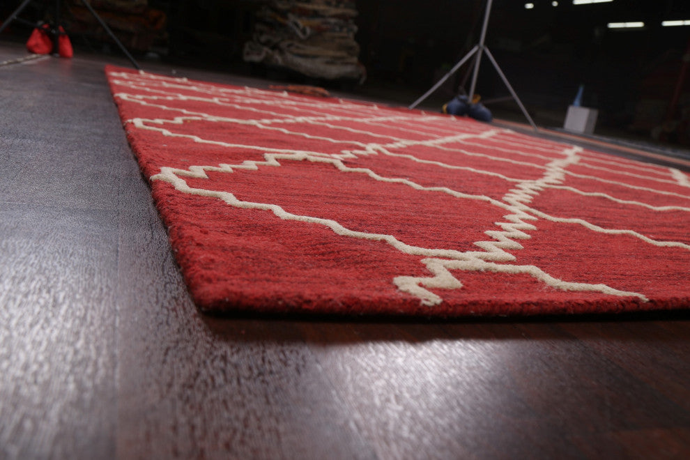 Red Trellis Contemporary Oriental Area Rug Hand-tufted Wool Carpet 8x11