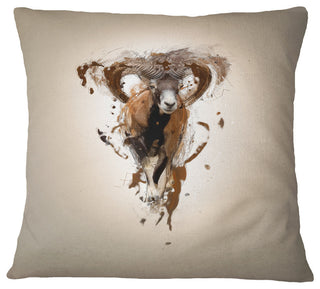 Mouflon Abstract Walking Animal Throw Pillow, 16"x16"