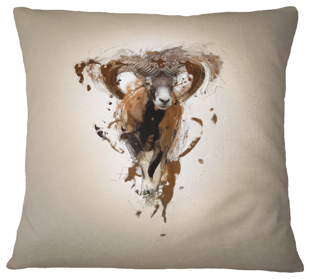 Mouflon Abstract Walking Animal Throw Pillow, 16"x16"