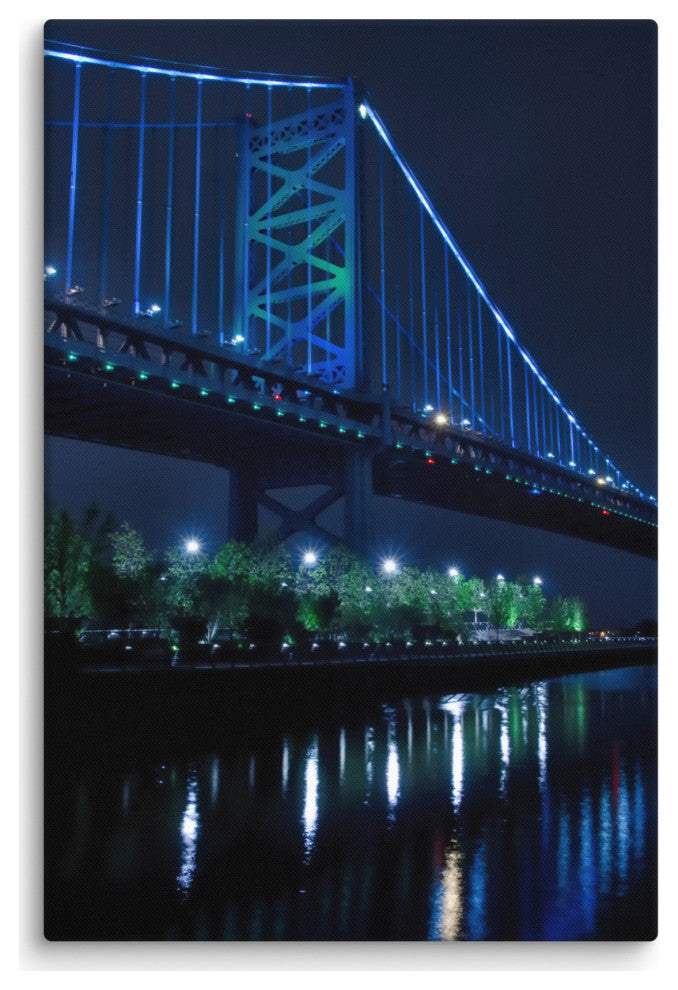 The Ben Franklin Bridge 3 Night Photography Canvas Wall Art Print, 24" X 36"