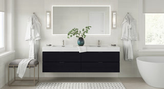 Boutique Bath Vanity, Black, 72", Double Sink, Wall Mount