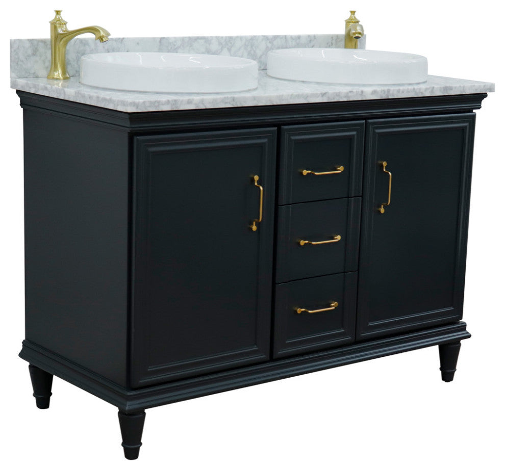 49" Double Vanity, Dark Gray Finish With White Carrara And Round Sink