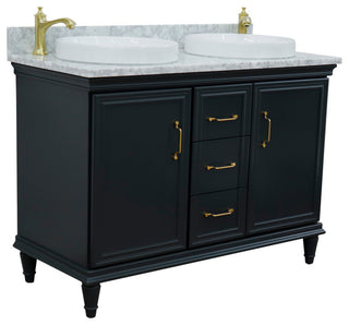 49" Double Vanity, Dark Gray Finish With White Carrara And Round Sink