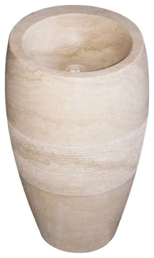 Troia Light Travertine Pedestal Stand-alone Sink Curved Honed (D)16" (H)33.5"