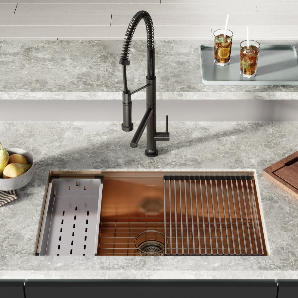 Tourner 32 x 19, Single Basin, Undermount Kitchen Workstation Sink, Rose Gold