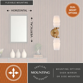 Warren 2-Light Black Mid-Century Modern Wall Sconce, Bathroom Vanity Fixture, Brushed Brass