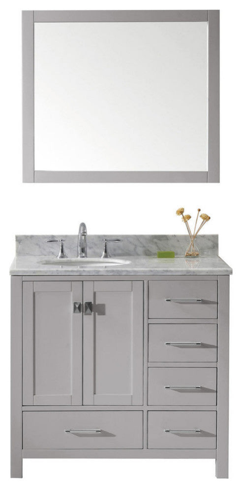 Caroline Avenue 36" Single Bathroom Vanity, Cashmere Gray With Round Sink