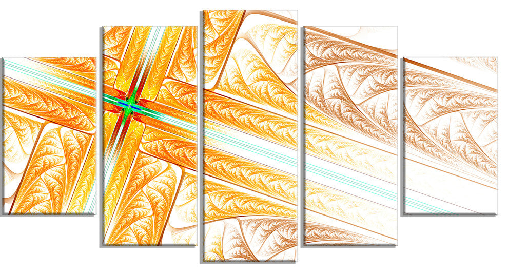 Brown Fractal Cross Design, Contemporary Art on Canvas, 60"x32", 5 Panels