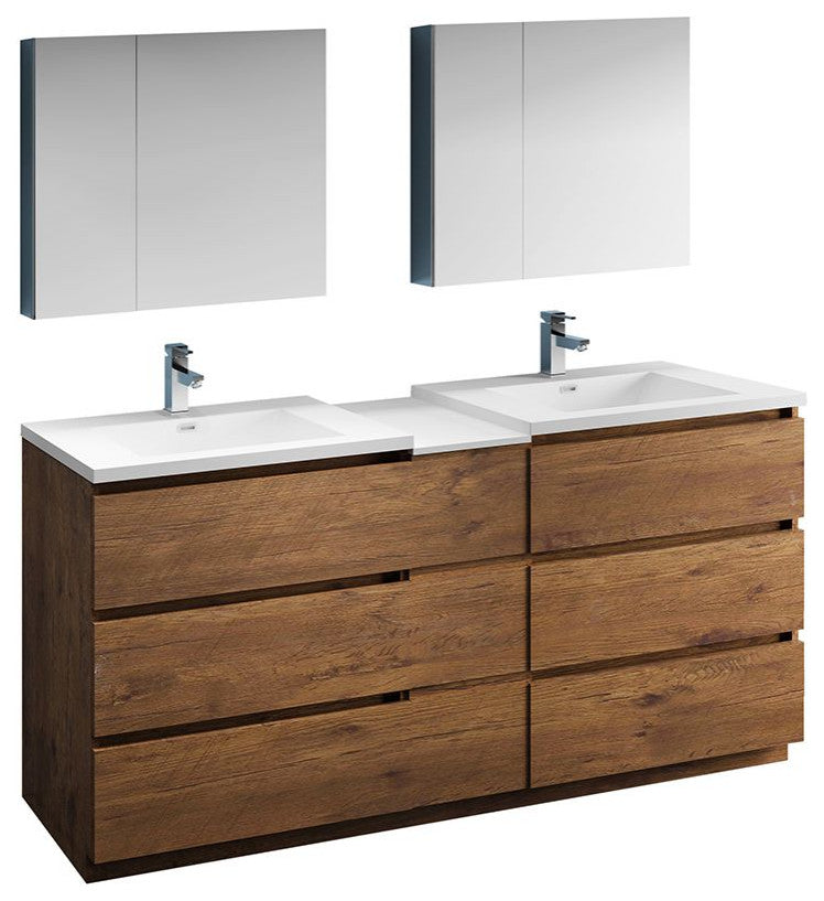 Lazzaro 72" Rosewood Double Sink Vanity Set, Fiora Faucet, Brushed Nickel