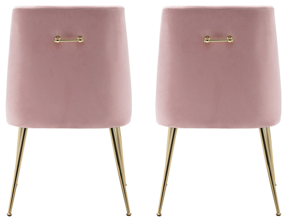 WestinTrends 2PC Velvet Upholstered Accent Chair Set w/ Gold Metal Legs, Pink