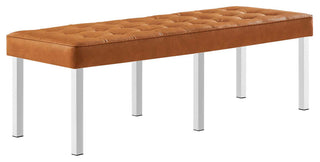 Loft Tufted Large Upholstered Faux Leather Bench Silver Tan