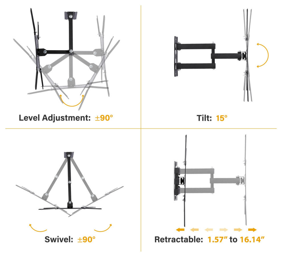 Full Motion Double-arm TV Wall Mount Bracket for 20 to 60" Screens
