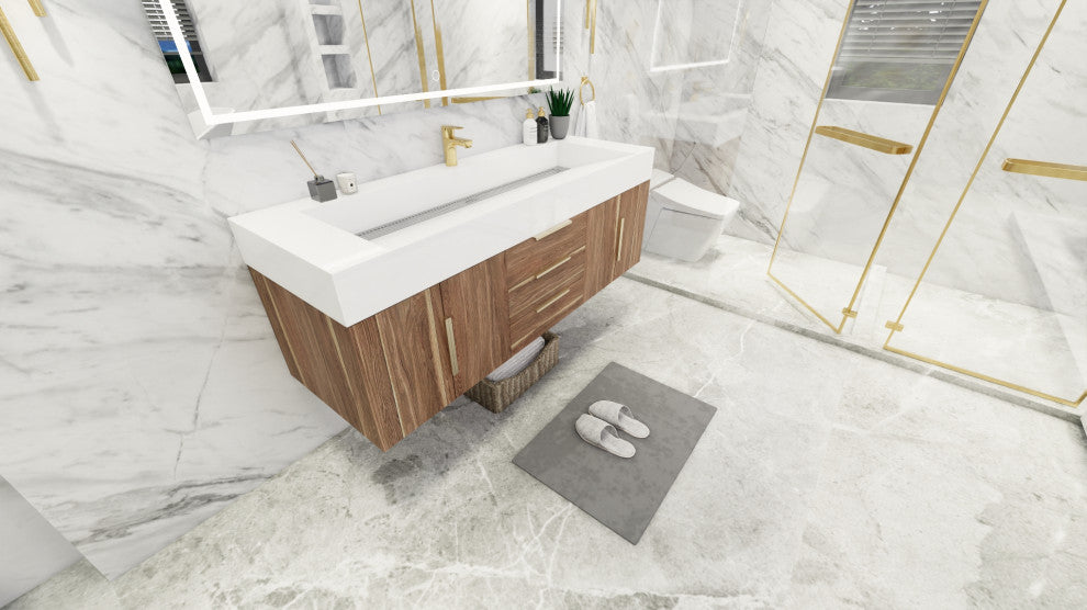 Madison 60" Wall Mounted  Single Sink Vanity with Reinforced Acrylic Sink, White Oak