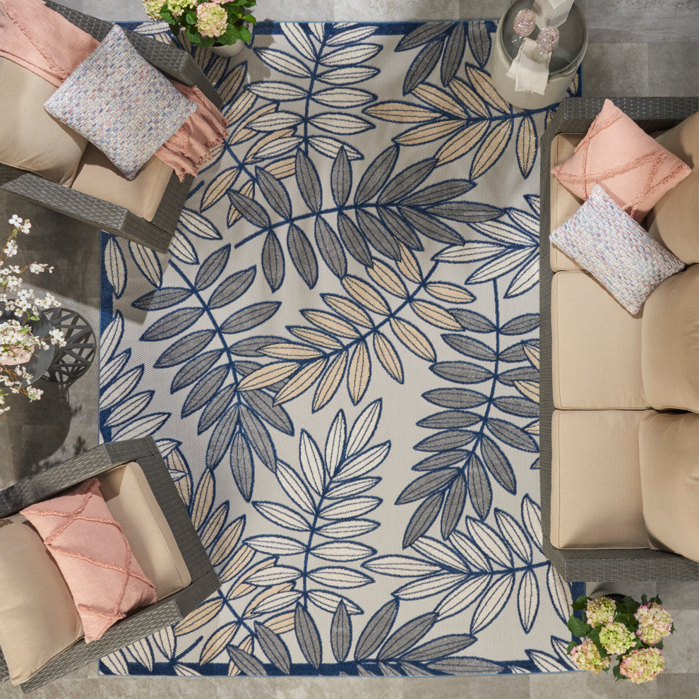 Nourison Aloha 7'10" x 10'6" Ivory/Navy Tropical Rug