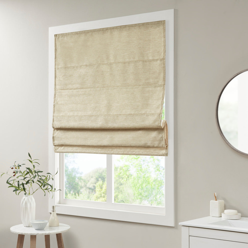 Madison Park Como Faux Silk Cordless Roman Shade, Taupe, 33 X 64"