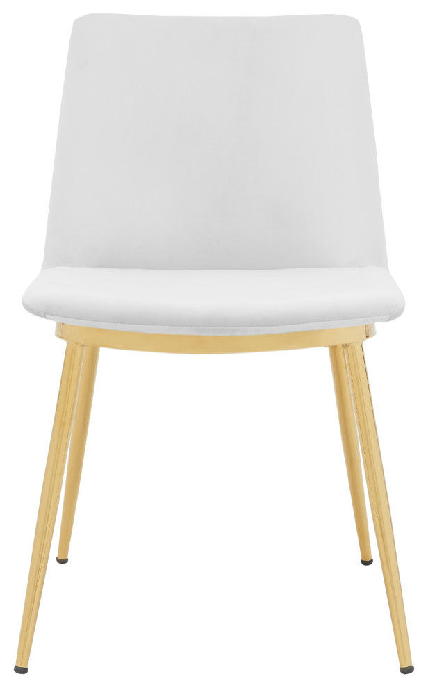 Messina White Velvet and Gold Metal Leg Dining Room Chairs, Set of 2