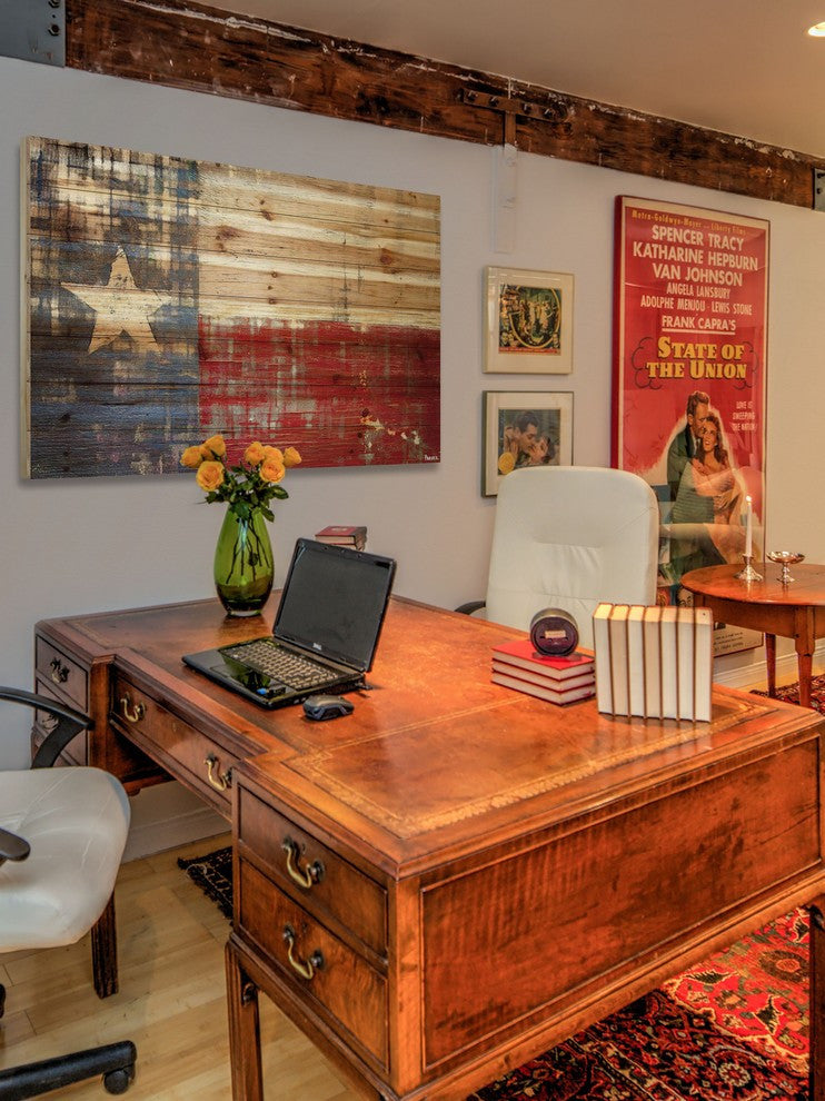 "Texas" Print on Natural Pine Wood, 60"x40"