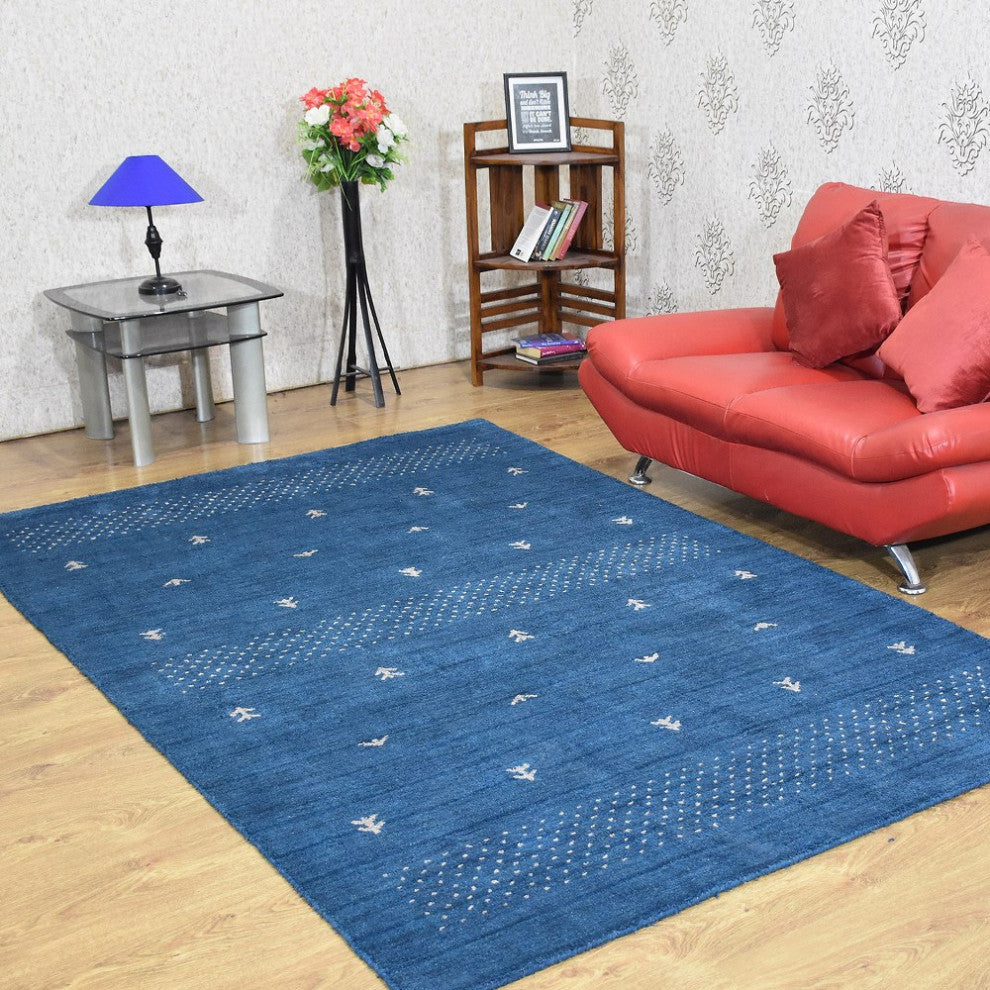 HAND KNOTTED LOOM SILK ECO-FRIENDLY AREA RUG -9'x12',Rectangle,Blue,Contemporary