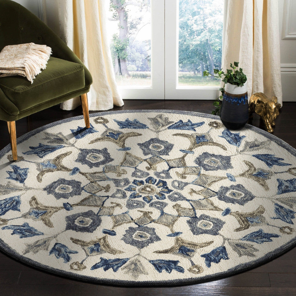 6??Round Blue Floral Oasis Area Rug