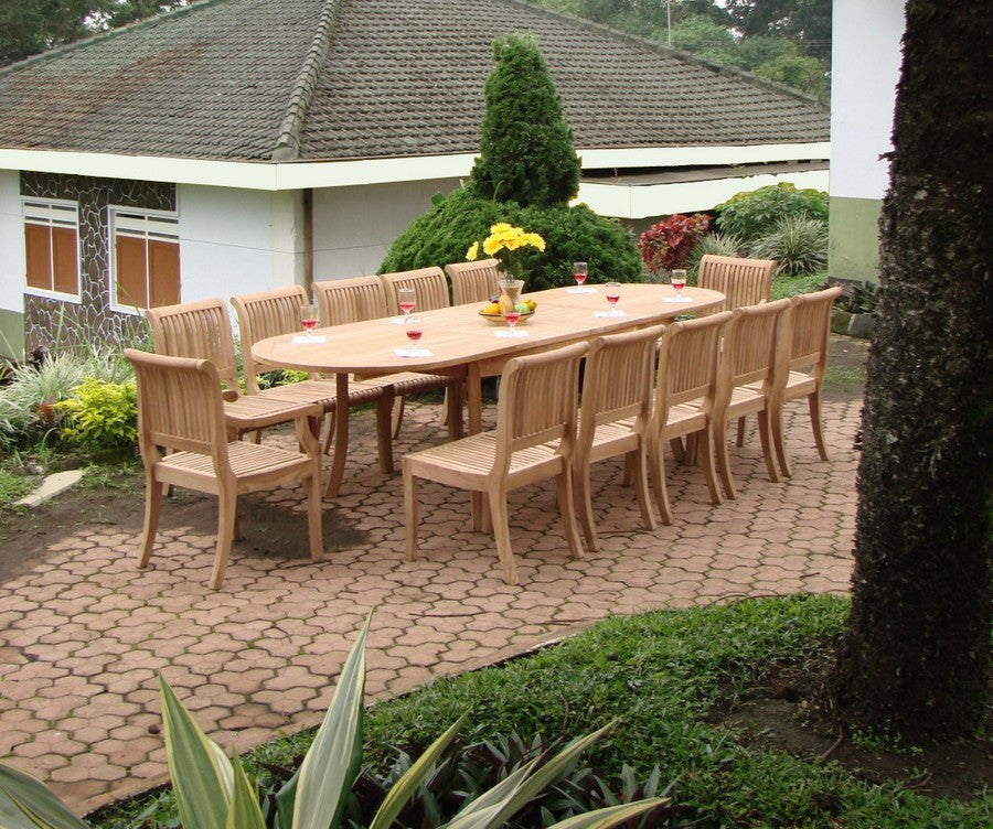 13-Piece Outdoor Teak Dining Set: 117" Extension Oval Table, 12 Giva Chairs