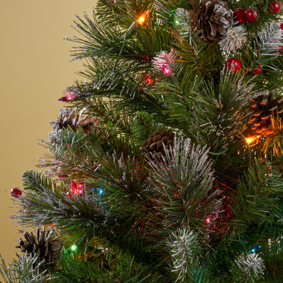 4.5' Mixed Spruce Artificial Christmas Tree, Pre-Lit Multi-Colored