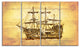 Brown Ancient Moving Boat, Seashore Wall Art on Canvas, 48"x28", 4 Panels