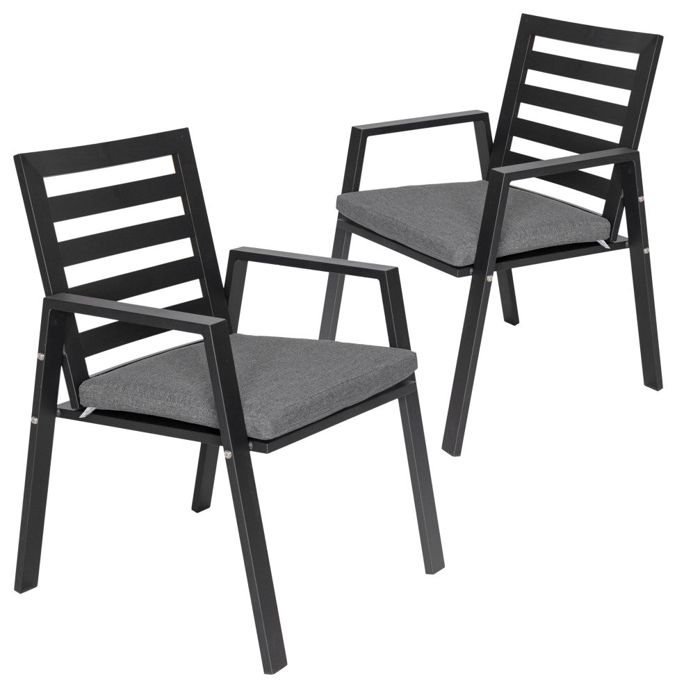 LeisureMod Chelsea Patio Dining Chair, Aluminum With Cushions Set of 2, Black