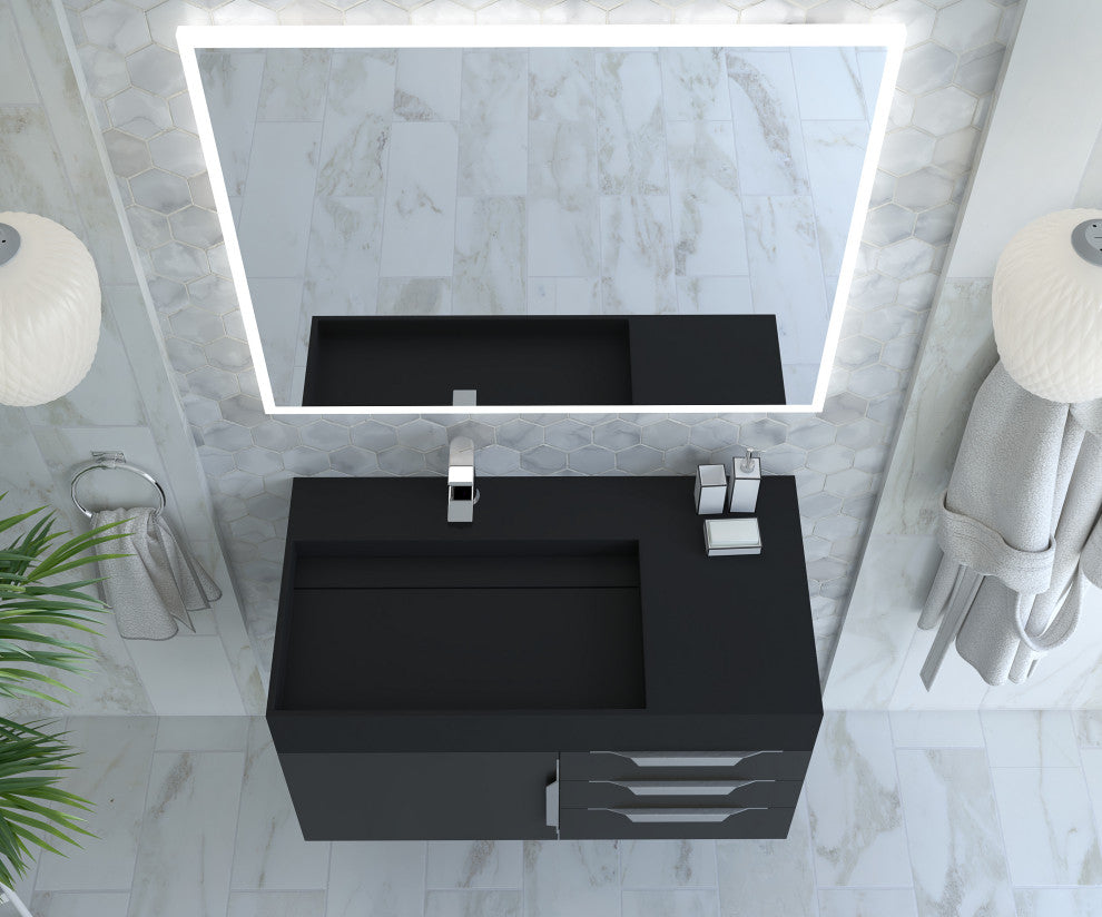 CastelloUSA Amazon 36" Wall Mount Vanity Set, Black, Black Top, Chrome Handles