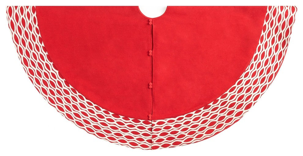 Handmade Contemporary Pebble Pattern Christmas Tree Skirt in Red