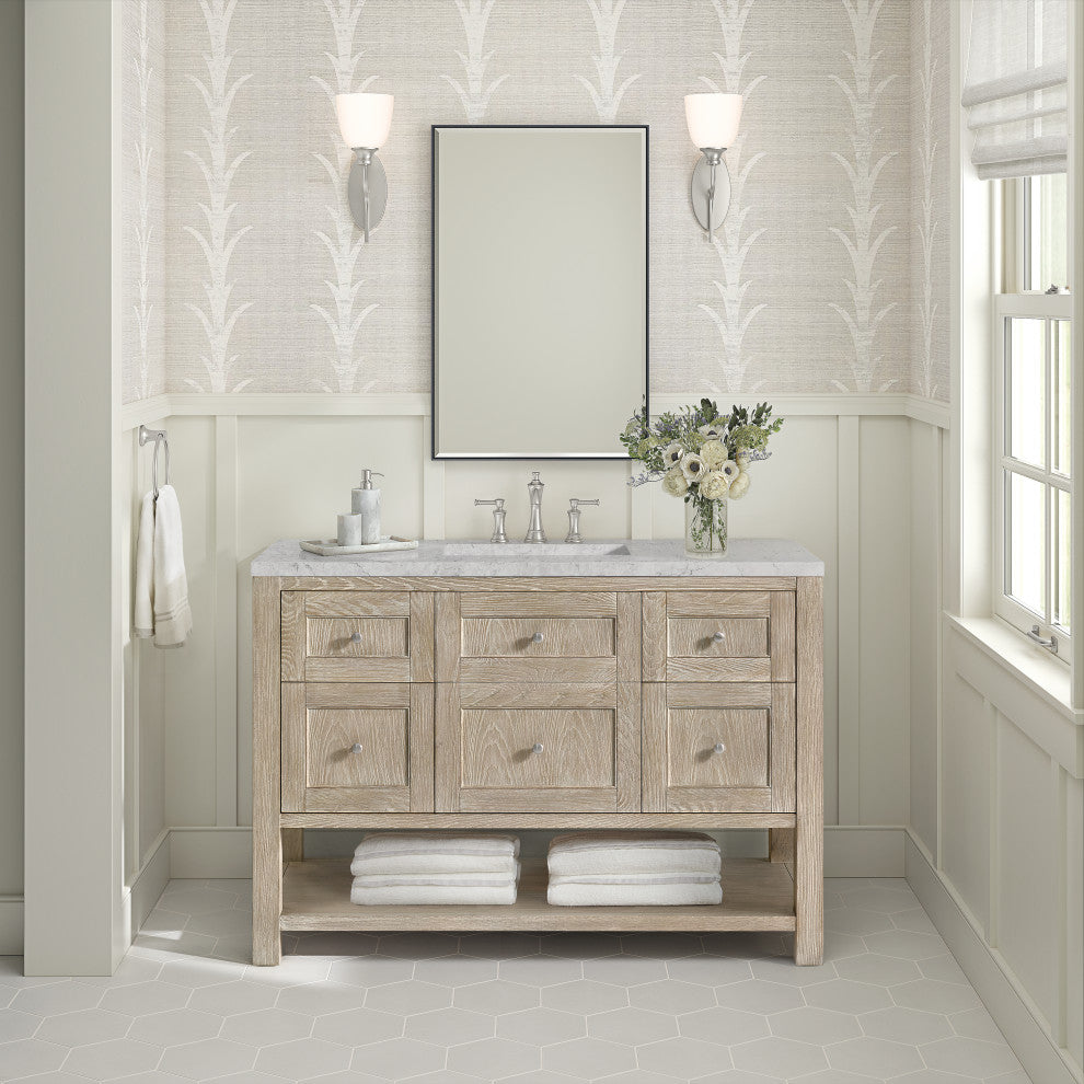 Breckenridge 48" Single Vanity, Oak, 3 CM Eternal Jasmine Pearl Top