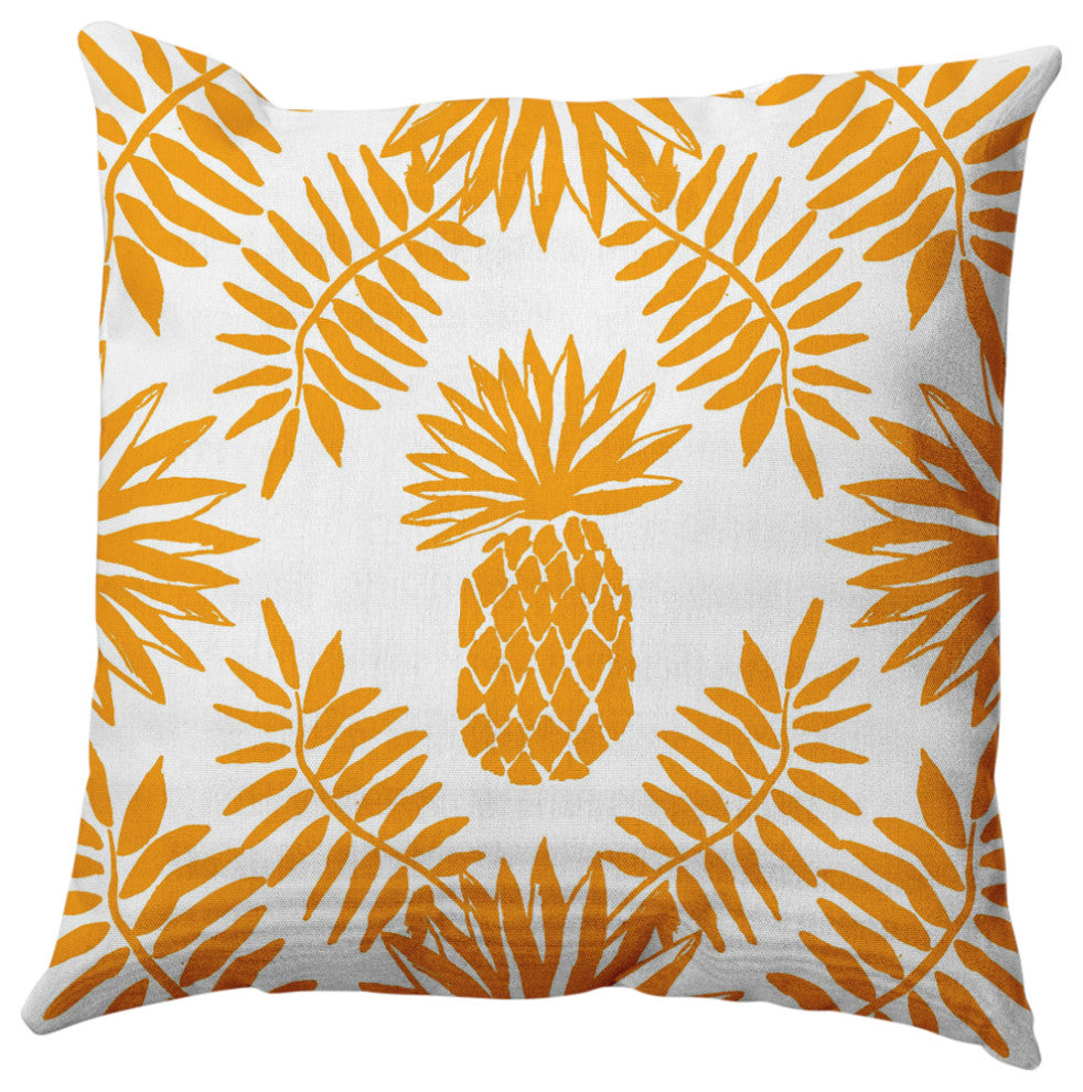 Pineapple Leaves Decorative Throw Pillow, Mango, 18"x18"